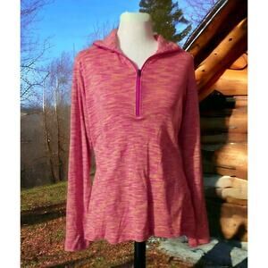 Columbia Womens Size Large Coral Striped Pullover Shirt 1/4 Zip